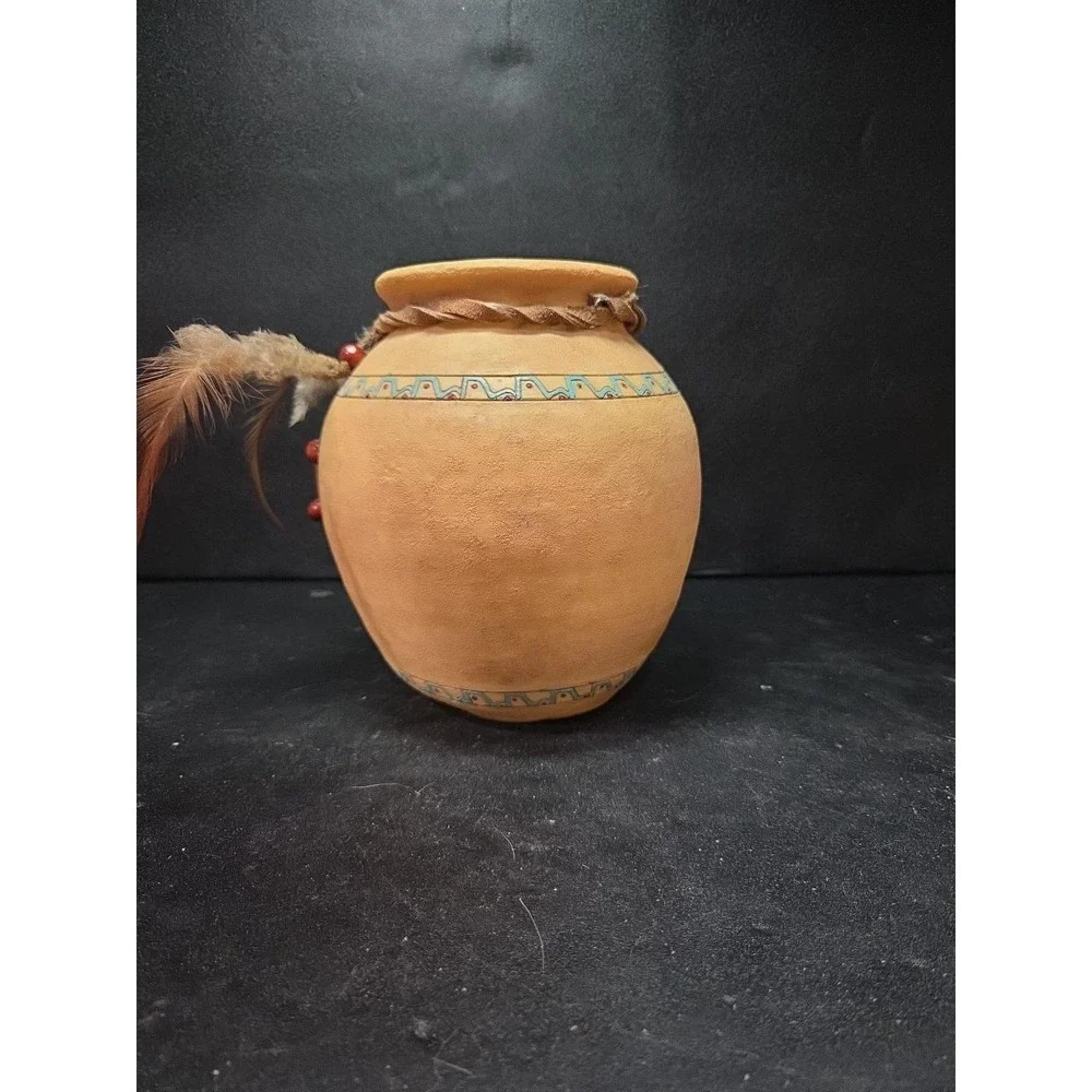 Southwest Lodge Decor Ceramic Vase‎ with 3D Eagle Beads, Rustic River Traders